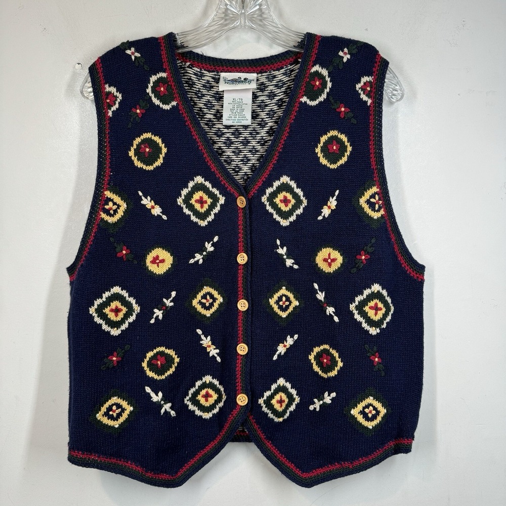 Northern Reflections VTG 90s Cottagecore Vest Floral Embroidered Sz XL Birds Eye